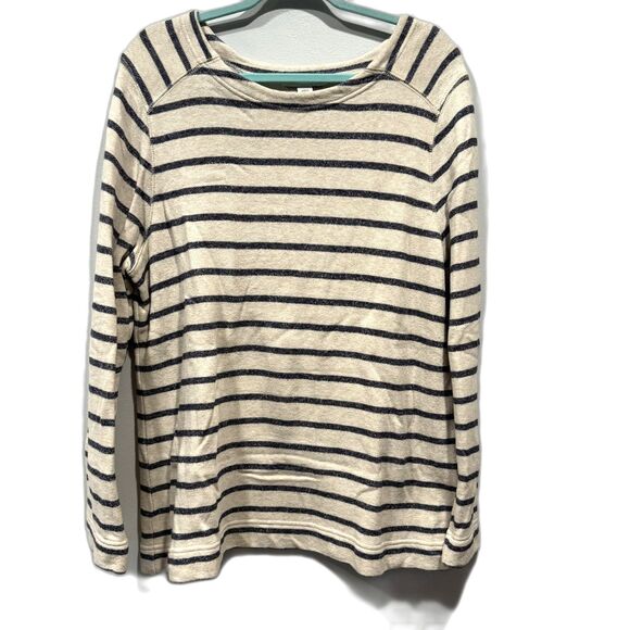 Coldwater Creek Crewneck Sweatshirt 100% Cotton Cream Stripe Women sz XL 16 - Picture 2 of 8